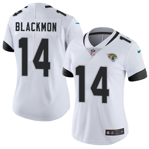 Nike Jacksonville Jaguars 14 Justin Blackmon White Women Stitched NFL Vapor Untouchable Limited Jersey